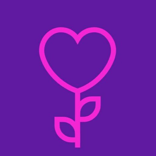 Logo of a heart on a plant with leaves in purple color.